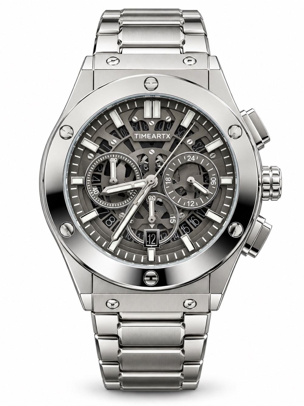 Skeleton Dial Big Bang Style Silver Tone Sports Watch